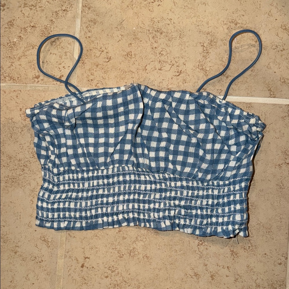 Blue and White Checkered Women's Top